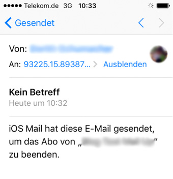 Abbildung 3: Automatisch generierte Abmelde-Mail von iOS