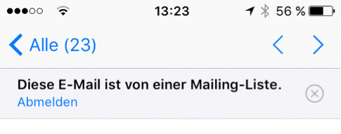 Abbildung 1: Neu in iOS 10: der Link zum Abmelden über Absender und Mail-Subject